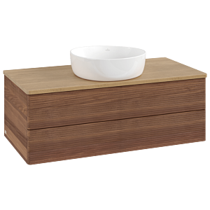 Villeroy und Boch Antao Waschtisch-Unterschrank L20111HM mit Beleuchtung mit Struktur, 100x36x50cm, Waschbeckenplattenfarbe honey oak, warm walnut