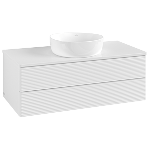 Meuble vasque Villeroy &amp; Boch Antao L20150GF avec éclairage, finition texturée, 100 x 36 x 50 cm, perçage pour robinetterie, plan vasque laqué blanc brillant