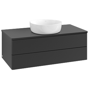 Villeroy &amp; Boch Antao vanity unit L20150PD with lighting, 2 drawers, 1000 x 360 x 500 mm, textured front, Black Matt Lacquer / Black Matt Lacquer