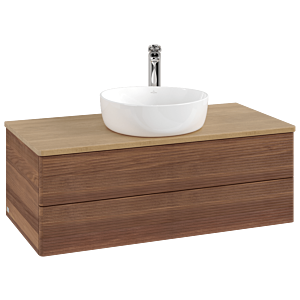 Meuble vasque Villeroy &amp; Boch Antao L20151HM 100 x 36 x 50 cm, percé pour robinetterie, plan vasque couleur chêne miel, noyer chaud
