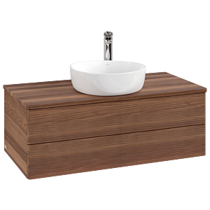 Villeroy &amp; Boch Antao vanity unit L20152HM with lighting, textured finish, 100x36x50cm, tap hole, washbasin top color warm walnut.