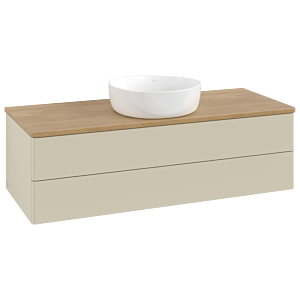 Villeroy und Boch Antao Waschtisch-Unterschrank L21011HJ mit Beleuchtung, 120x36x50cm, Waschbeckenplattenfarbe honey oak, silk grey matt lacquer