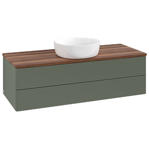 Villeroy &amp; Boch Antao vanity unit L21012HL 120x36x50cm, washbasin top color warm walnut, leaf green matt lacquer
