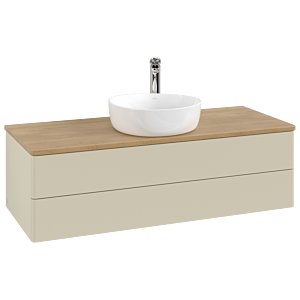 Meuble vasque Villeroy &amp; Boch Antao L21051HJ avec éclairage, 120 x 36 x 50 cm, percé pour robinetterie, plan vasque couleur chêne miel, laque mate gris soie