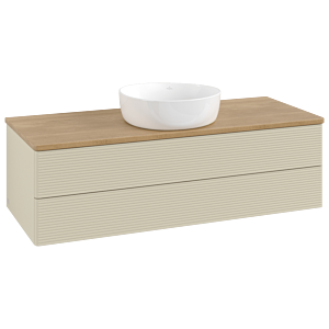 Villeroy und Boch Antao Waschtisch-Unterschrank L21111HJ mit Beleuchtung, 120x36x50cm, Waschbeckenplattenfarbe honey oak, silk grey matt lacquer