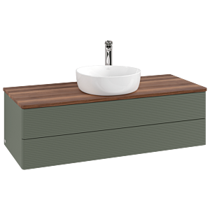 Meuble vasque Villeroy &amp; Boch Antao L21152HL 120 x 36 x 50 cm, percé pour robinetterie, plan vasque couleur noyer chaud, laque mate vert feuille