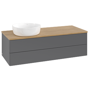 Meuble vasque Villeroy &amp; Boch Antao L22011GK avec éclairage, 120 x 36 x 50 cm, plan vasque couleur chêne miel, laque anthracite mate