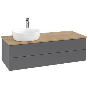 Meuble vasque Villeroy &amp; Boch Antao L22051GK avec éclairage, 120 x 36 x 50 cm, percé pour robinetterie, plan vasque couleur chêne miel, laque anthracite mate