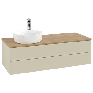 Meuble vasque Villeroy &amp; Boch Antao L22051HJ avec éclairage, 120 x 36 x 50 cm, percé pour robinetterie, plan vasque couleur chêne miel, laque mate gris soie