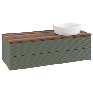 Villeroy &amp; Boch Antao vanity unit L23112HL with lighting and textured finish, 120x36x50cm, washbasin top color warm walnut, leaf green matt lacquer