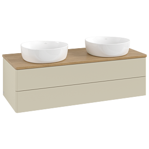 Villeroy &amp; Boch Antao vanity unit L24011HJ with lighting, 120x36x50cm, washbasin top color honey oak, silk grey matt lacquer