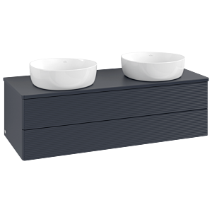 Villeroy und Boch Antao Waschtisch-Unterschrank L24110HG mit Beleuchtung, 120x36x50cm, Waschbeckenplattenfarbe Lack, midnight blue matt lacquer