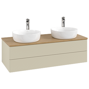 Villeroy und Boch Antao Waschtisch-Unterschrank L24151HJ mit Beleuchtung, 120x36x50cm, Hahnloch, Waschbeckenplattenfarbe honey oak, silk grey matt lacquer