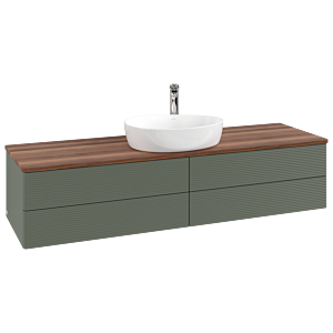 Villeroy und Boch Antao Waschtisch-Unterschrank L25152HL mit Beleuchtung mit Struktur, 160x36x50cm, Hahnlochbohrung, Waschbeckenplattenfarbe warm walnut, leaf green matt lacquer