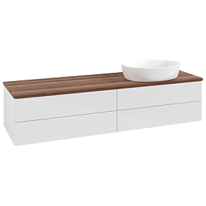 Villeroy &amp; Boch Antao vanity unit L27012GF with lighting, 160x36x50cm, washbasin top color warm walnut, glossy white lacquer