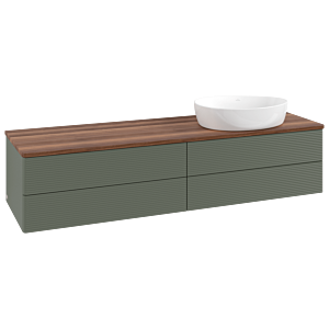 Meuble vasque Villeroy &amp; Boch Antao L27112HL 160 x 36 x 50 cm, plan vasque couleur noyer chaud, laque mate vert feuille
