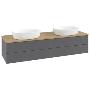 Meuble vasque Villeroy &amp; Boch Antao L28111GK 160 x 36 x 50 cm, plan vasque couleur chêne miel, laque anthracite mate