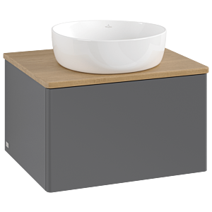 Meuble vasque Villeroy &amp; Boch Antao L29011GK avec éclairage, 60 x 36 x 50 cm, plan vasque couleur chêne miel, laque anthracite mate