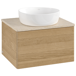 Meuble vasque Villeroy &amp; Boch Antao L29013HN avec éclairage, 60 x 36 x 50 cm, plan vasque couleur Botticino, chêne miel