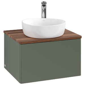 Villeroy &amp; Boch Antao vanity unit L29052HL 60x36x50cm, tap hole, washbasin top color warm walnut, leaf green matt lacquer
