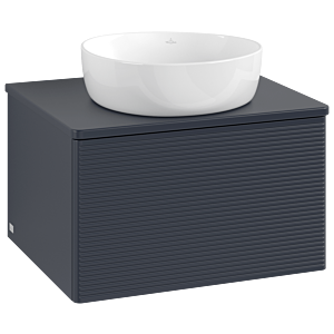 Meuble vasque Villeroy &amp; Boch Antao L29110HG avec éclairage, 1 tiroir, 600 x 360 x 500 mm, façade texturée, laque mate bleu nuit.