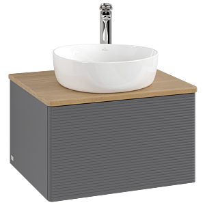 Meuble vasque Villeroy &amp; Boch Antao L29151GK 60 x 36 x 50 cm, percé pour robinetterie, plan vasque couleur chêne miel, laque anthracite mate