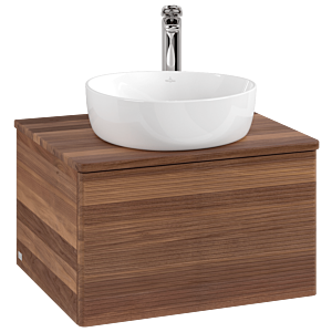 Villeroy und Boch Antao Waschtisch-Unterschrank L29152HM mit Beleuchtung mit Struktur, 60x36x50cm, Hahnloch, Waschbeckenplattenfarbe warm walnut, warm walnut