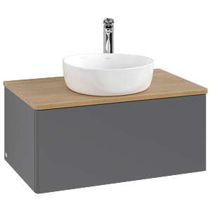 Villeroy &amp; Boch Antao vanity unit L30051GK with lighting, 80x36x50cm, tap hole, washbasin top color honey oak, anthracite matt lacquer