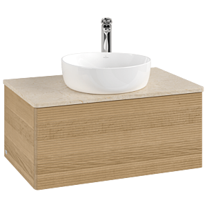 Villeroy und Boch Antao Waschtisch-Unterschrank L30153HN 80x36x50cm, Hahnloch, Waschbeckenplattenfarbe botticino, honey oak
