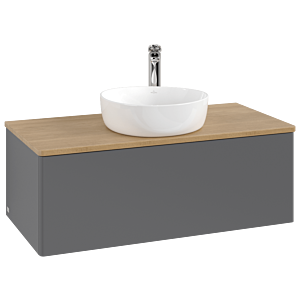Meuble vasque Villeroy &amp; Boch Antao L31051GK avec éclairage, 100 x 36 x 50 cm, percé pour robinetterie, plan vasque couleur chêne miel, laque anthracite mate