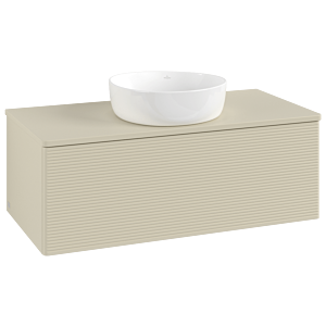 Villeroy und Boch Antao Waschtisch-Unterschrank L31150HJ mit Beleuchtung mit Struktur, 100x36x50cm, Hahnloch, Waschbeckenplattenfarbe Lack, silk grey matt lacquer