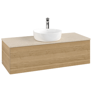 Villeroy &amp; Boch Antao vanity unit L32053HN with lighting, 120x36x50cm, tap hole, washbasin top color botticino, honey oak