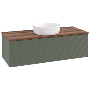 Villeroy &amp; Boch Antao vanity unit L32112HL 120x36x50cm, washbasin top color warm walnut, leaf green matt lacquer