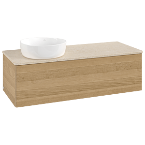 Meuble vasque Villeroy &amp; Boch Antao L33013HN avec éclairage, 120 x 36 x 50 cm, plan vasque couleur Botticino, chêne miel