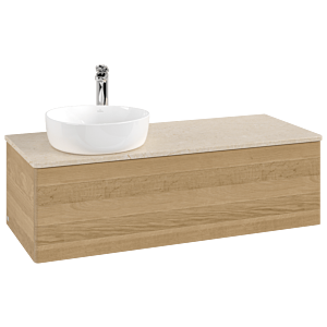 Villeroy &amp; Boch Antao vanity unit L33053HN 120x36x50cm, tap hole, washbasin top color botticino, honey oak