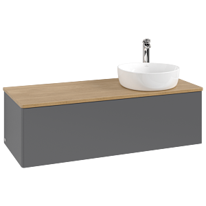 Villeroy &amp; Boch Antao vanity unit L34051GK with lighting, 120x36x50cm, tap hole, washbasin top color honey oak, anthracite matt lacquer