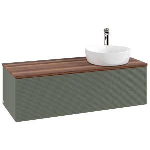 Meuble vasque Villeroy &amp; Boch Antao L34152HL 120 x 36 x 50 cm, percé pour robinetterie, plan vasque couleur noyer chaud, laque mate vert feuille