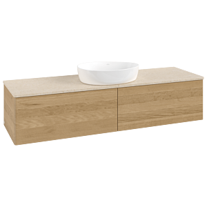 Villeroy &amp; Boch Antao vanity unit L36013HN with lighting, 160x36x50cm, washbasin top color botticino, honey oak