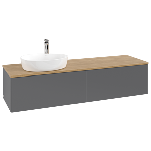 Villeroy &amp; Boch Antao vanity unit L37051GK with lighting, 160x36x50cm, tap hole, washbasin top color honey oak, anthracite matt lacquer