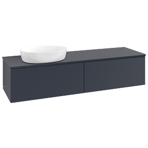 Meuble vasque Villeroy &amp; Boch Antao L37110HG avec éclairage et finition texturée, 160 x 36 x 50 cm, coloris du plan vasque : laque bleu nuit mate