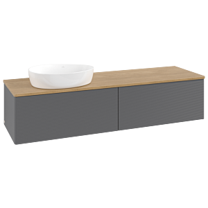 Villeroy &amp; Boch Antao vanity unit L37111GK with lighting and textured finish, 160x36x50cm, washbasin top in honey oak, anthracite matt lacquer