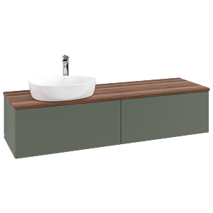Villeroy und Boch Antao Waschtisch-Unterschrank L37152HL mit Beleuchtung mit Struktur, 160x36x50cm, Hahnlochbohrung, Waschbeckenplattenfarbe warm walnut, leaf green matt lacquer