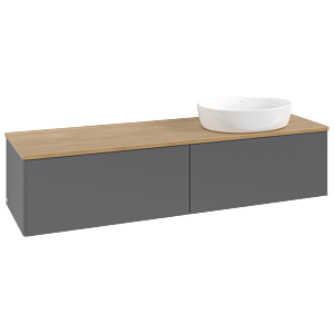 Villeroy &amp; Boch Antao vanity unit L38011GK with lighting, 160x36x50cm, washbasin top color honey oak, anthracite matt lacquer