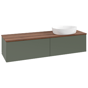 Meuble vasque Villeroy &amp; Boch Antao L38012HL 160 x 36 x 50 cm, plan vasque couleur noyer chaud, laque mate vert feuille