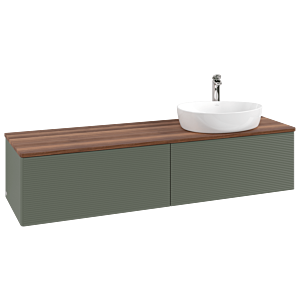 Villeroy und Boch Antao Waschtisch-Unterschrank L38152HL  mit Beleuchtung mit Struktur, 160x36x50cm, Hahnlochbohrung, Waschbeckenplattenfarbe warm walnut, leaf green matt lacquer
