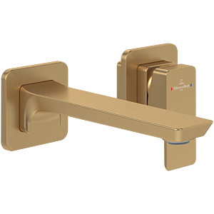 Villeroy et Boch Subway 3.0 mitigeur lavabo 2 trous TVW11200700076 bec fixe, sans garniture de vidange , montage mural, or brossé