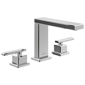 Villeroy und Boch Mettlach Dreiloch-Waschtischarmatur TVW12600200061 ohne Ablaufgarnitur, verstellbarer Strahlregler, Standmontage, chrom