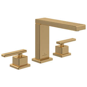 Villeroy and Boch Mettlach three-hole basin mixer TVW12600200076 without pop-up waste, adjustable aerator, stand assembly, brushed gold
