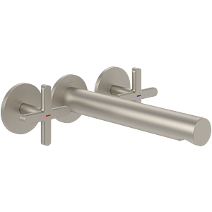 Villeroy und Boch Loop + Friends Fertigmontageset TVZ10601200064 Unterputz-Dreiloch-Kreuzgriff-Waschtischarmatur, ohne Ablaufgarnitur, Wandmontage, brushed nickel black