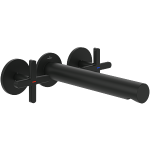 Villeroy und Boch Loop + Friends Fertigmontageset TVZ106012000K5 Unterputz-Dreiloch-Kreuzgriff-Waschtischarmatur, ohne Ablaufgarnitur, Wandmontage, matt black